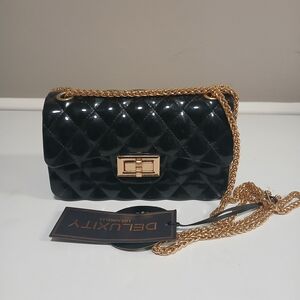 New! Deluxity Designer Inspired Black Quilted Mini Bag with Gold Chain